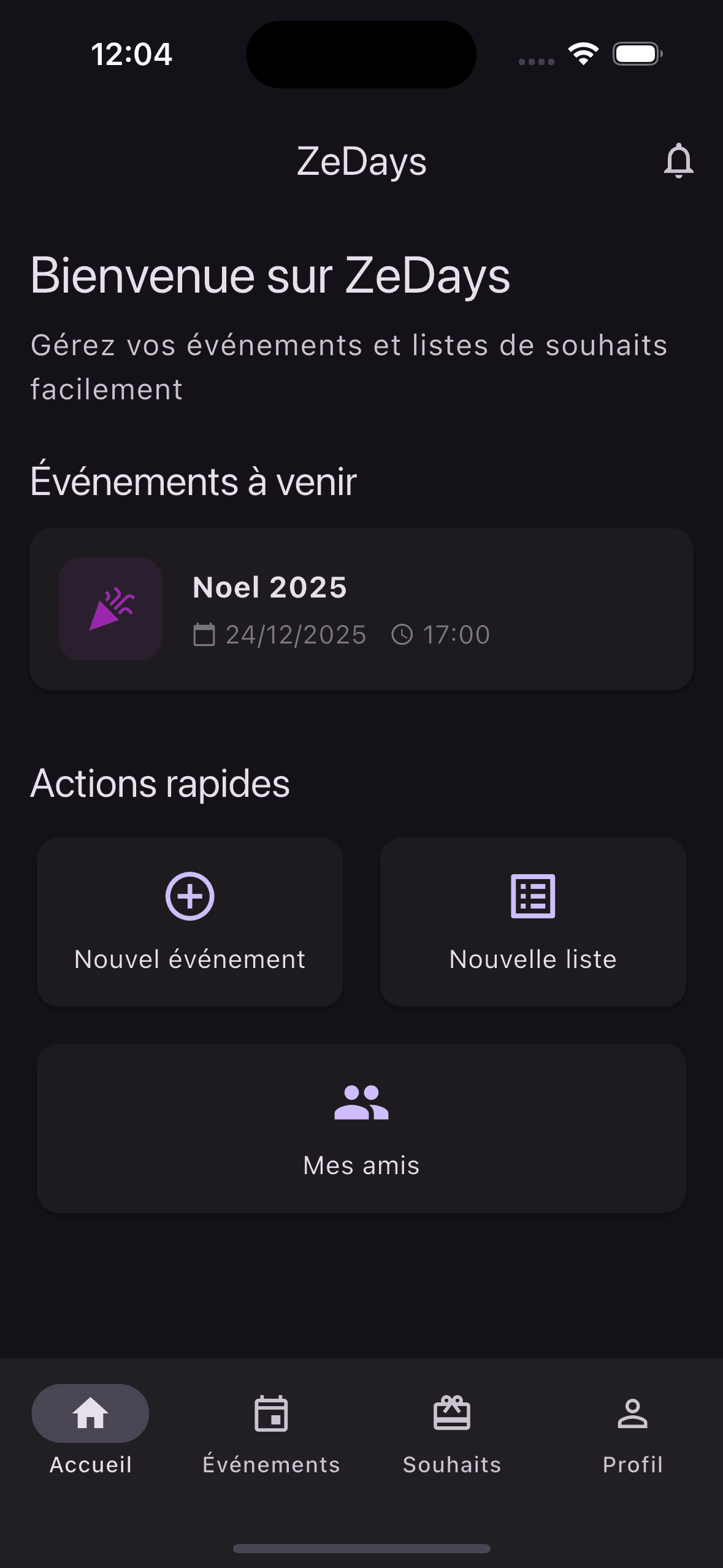 Capture d'écran de l'application ZeDays